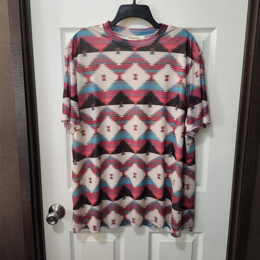 Southern Stitch 2XL Southwestern Aztec Print Lined Tunic Top Boho Western Plus